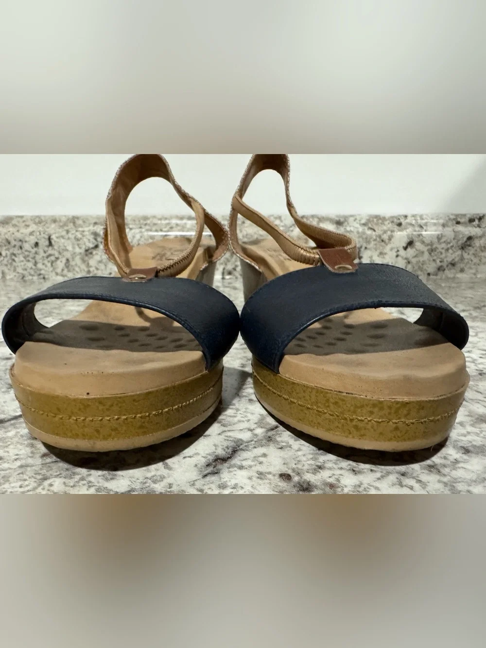 Malu Super Comfort Wedge Sandals Navy Tan US Size 8 Open Toe